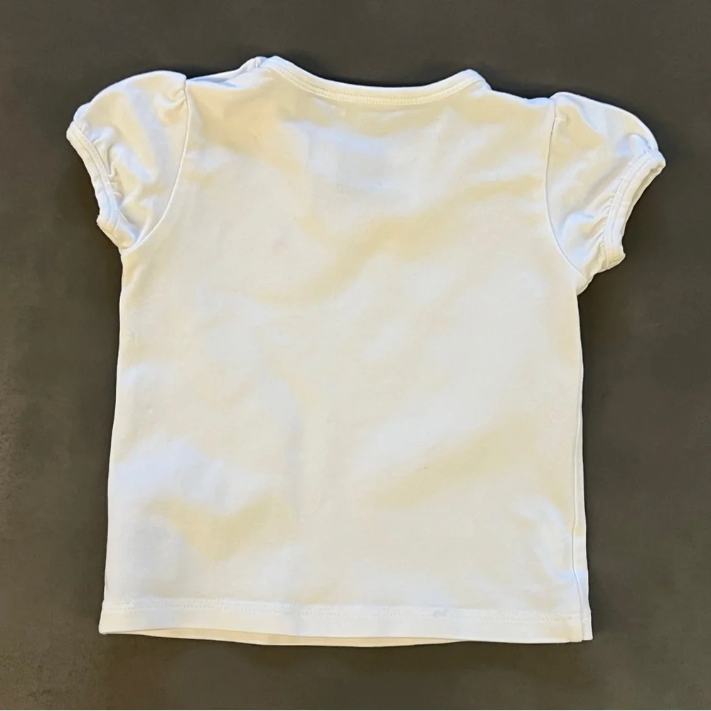 Ralph Lauren Girl's White T-Shirt Crewneck with Pink Logo Sz 18M